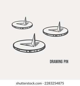 Sketch pushpins drawn by hand on a light background. Vector