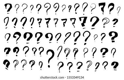 Sketch question marks collection. Black marker line doodle questions 