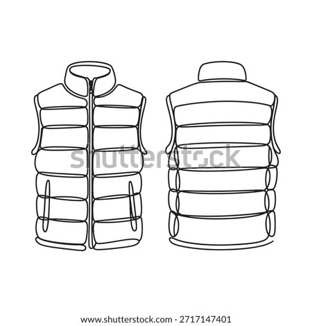 Sketch of a quilted vest front and back views in black and white