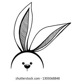 Sketch rabbit ears with a muzzle. Easter bunny. Vector