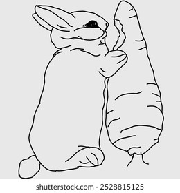 Skizze eines Kaninchens, das Karotten isst, zur Vektorfärbung. Spaß Malbuch für Kinder