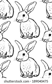 Sketch rabbit, vector vintage seamless pattern