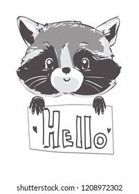 Sketch raccoon cute character illustration vector