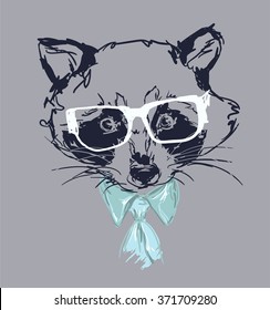 Sketch raccoon face.vector illustration. 