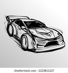 Esbozo de Race Car, impresión de arte vectorial de vagón de deriva