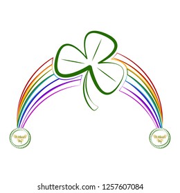 Sketch of a rainbow with a clover an saint patrick day labels. Vector illustration design