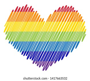 sketch of rainbow colored heart with paint splashes on background.