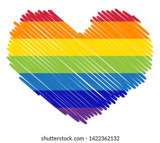 sketch of rainbow colored heart with paint splashes on background.