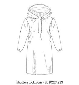 Sketch Raincoat with Hood. Vector hand Drawn Illustration