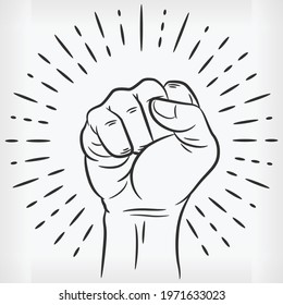 Sketch Raised Power Fist Clenched Doodle Hand Drawn Illustration