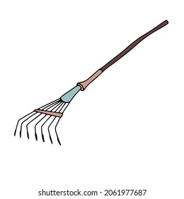Esbozo de un rastrillo. Ilustración del doodle. Elemento vectorial para el diseño. Herramienta de jardín.