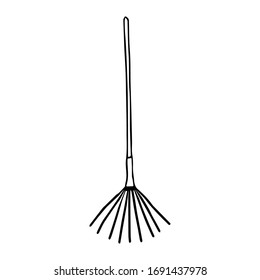 Sketch of a rake. Vector outline isolated element for design. Garden tool.