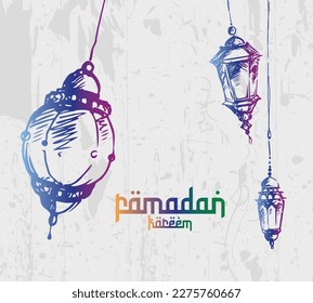 Sketch of Ramadan Lantern with grunge Background. Vector Illustration