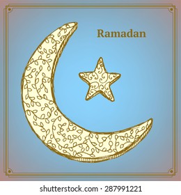 Sketch Ramadan symbol in vintage style, vector