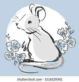 Sketch rat isolated on white background symbol of 2020. Chinese year vector illustration.