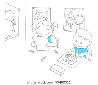 Sketch of Reading Kids