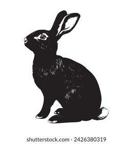 Skizze Realistische Kaninchen Silhouette Illustration. Furry Osterhase Schwarze Tinte Silhouette auf weißem Hintergrund. Vektorgrafik