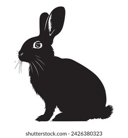 Skizze Realistische Kaninchen Silhouette Illustration. Furry Osterhase Schwarze Tinte Silhouette auf weißem Hintergrund. Vektorgrafik