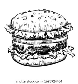 sketch, realistic vector burger to color