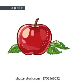 sketch red apples: 
one fruit with leaves