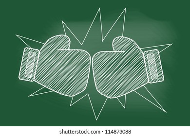 sketch of Red boxing glove on blackboard