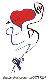 Sketch, red heart pierced by an arrow, on a white background