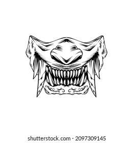 sketch red japanese devil oni mask illustration