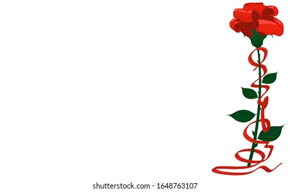 Sketch, red rose with a ribbon. Suitable for greeting card, invitation