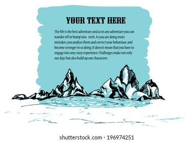 sketch of reefs on a turquoise painted background with a space for your text