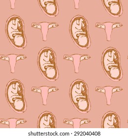Sketch reproductive system  in vintage style, vector seamless pattern