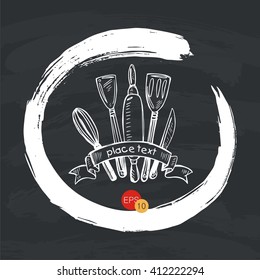 Sketch of restaurant menu design on black board