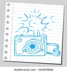 Sketch of a retro camera with flash light 