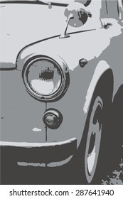 Sketch of retro car front view.