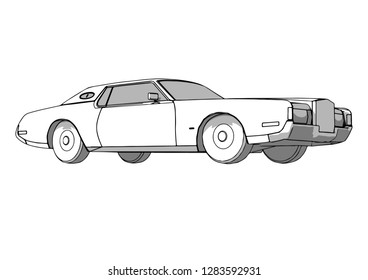 sketch of a retro car with shadows