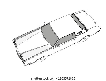 sketch of a retro car with shadows