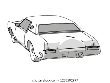 sketch of a retro car with shadows