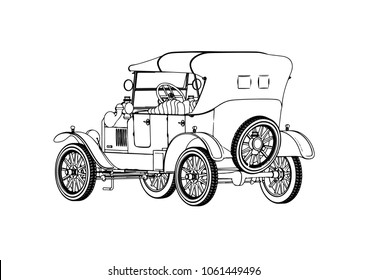 sketch retro car vector