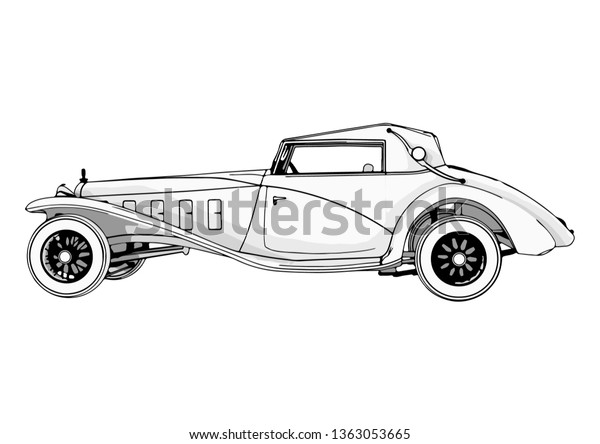 Sketch Retro Car Vector Stock Vector (Royalty Free) 1363053665 ...