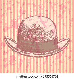 Sketch retro gentlemen  hat, vector vintage background