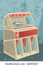 Sketch of retro jukebox on grunge background
