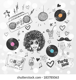 Sketch retro party objects. Vector illustration.