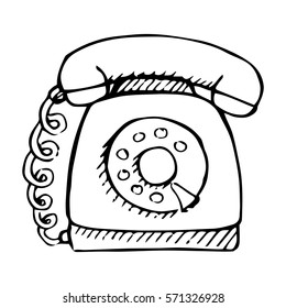 Sketch of retro phone isolated on white background. Vector illustration.