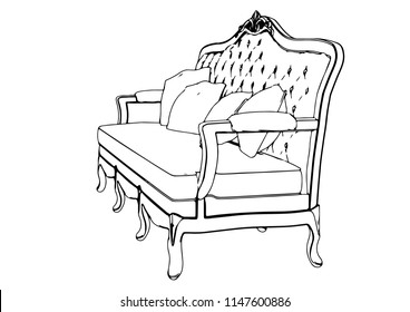 sketch retro sofa vector