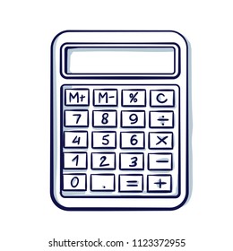Sketch retro style vector illustration of a calculator. Hand drawn doodle cartoon vector illustration.