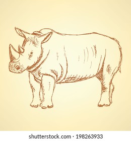 Sketch rhino, vector vintage background eps 10