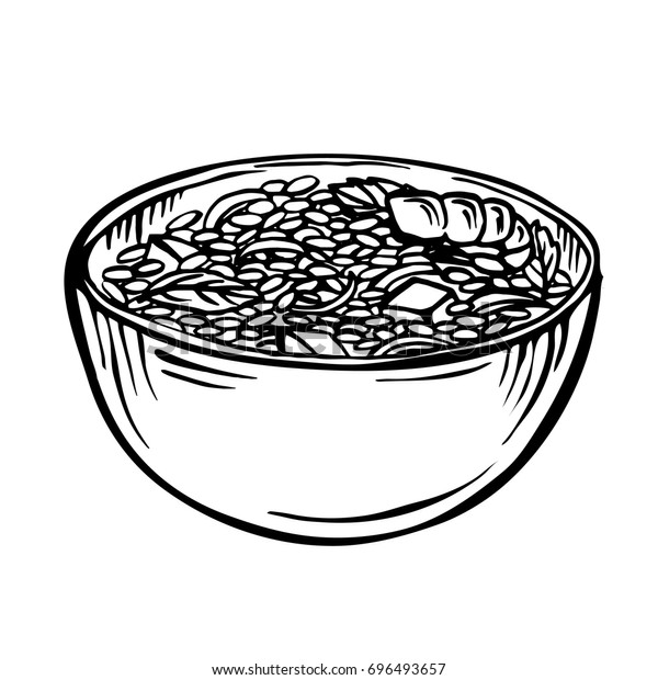 Sketch Rice Bowl Cartoon Hand Drawn Stock Vector Royalty Free