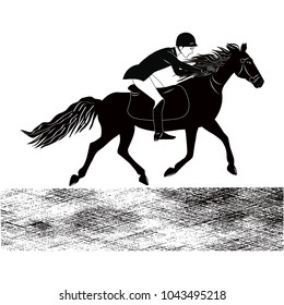 Sketch - Rider with a horse - isolated on white background - art vector illustration