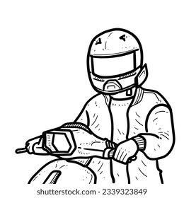 Sketch Rider with nice helmet riding modern matic on White Background vector modern illustration