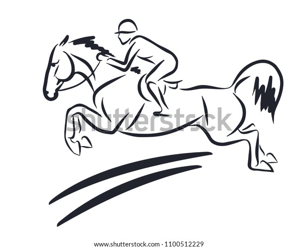 Sketch Rider On Horse Jumping Over Stock Vector (Royalty Free ...