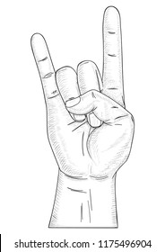 Sketch Right Hand Sign Rock N Roll Crosshatched